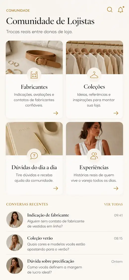 Tela da Comunidade de lojistas